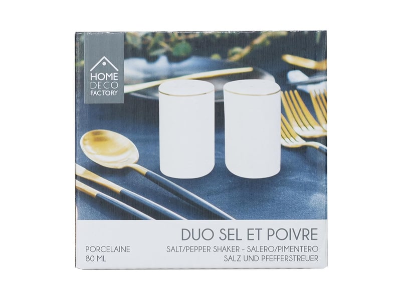  Lot salière &amp; poivrière design liseré 8cm blanc  - Conforama D