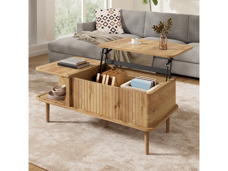  Table basse relevable rectangulaire – 100 x 48 x 41 cm – plateau relevable &amp; porte coulissante – mdf - naturel  - Conforama D
