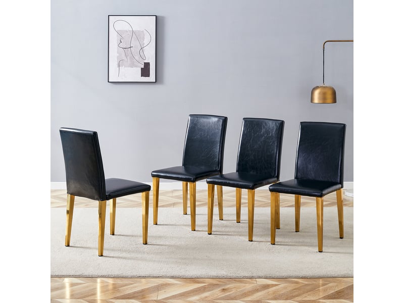  Chaises de salle à manger lot de 4 avec dossier ergonomique  - pieds métal, simili cuir noir et or  - Conforama C