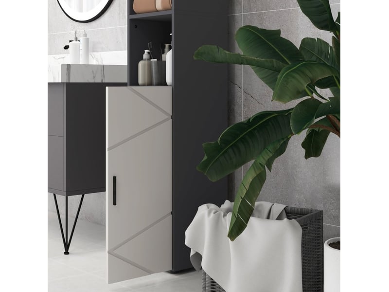  Colonne de salle de bain étroite avec rangement réglable 30 x 30 x 183 cm gris cravdom  - Conforama D