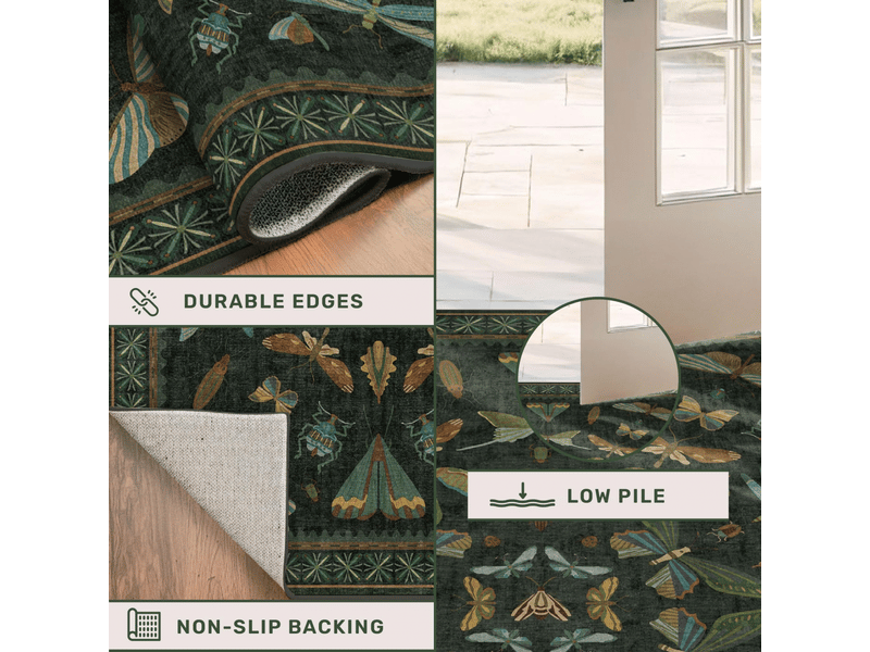  Tapis d'entrée 60 x 90 cm, vert foncé, petit tapis décoratif pour cuisine, lavable, antidérapant et antitache  - Conforama E