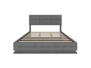 Lit coffre 180x200 cm, lit double, rangement hydraulique, led, usb et usb-c, tête de lit réglable, velours gris foncé