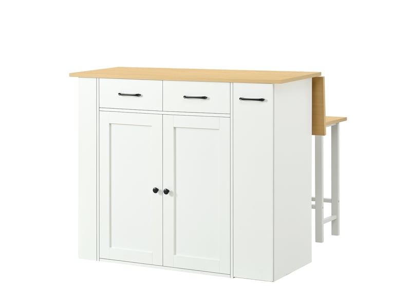 Îlot de cuisine avec deux chaises et plan de travail extensible, prises électriques intégrées, couleur blanche - Conforama W