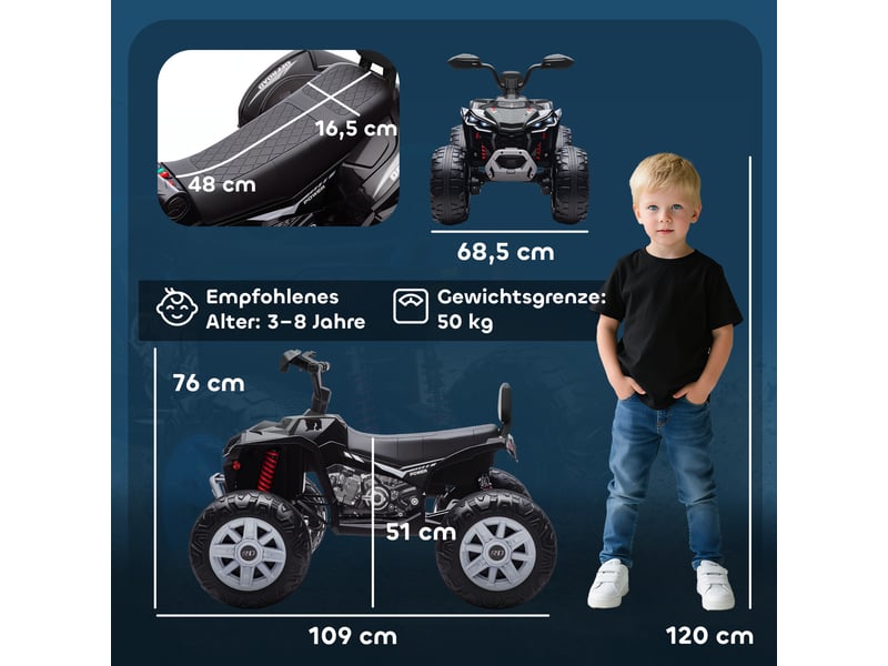 Quad électrique pour enfants, véhicule électrique 24 v à 4 roues, phares, port usb, fonction mp3, vitesse de 6,5 kmh, 3-8 ans - Conforama E