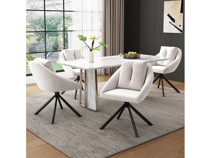  Lot de 6 chaises de salle à manger pivotantes 59x65x79 cm – beige – velours et métal, rotation 360°  - Conforama B