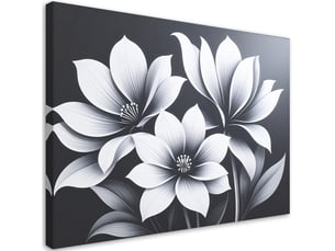 Tableau moderne, fleurs blanches sur fond noir 90x60