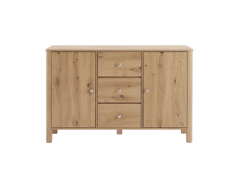  Buffet 120x40x80 cm effet chêne, 2 portes, 3 tiroirs, poignées métal, rangement salon salle à manger  - Conforama A