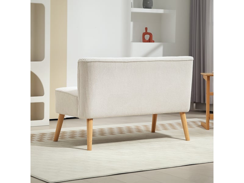  Canapé droit 2 places 117x56,5x77cm sans accoudoirs | style moderne scandinave velours côtelé | structure bois massif charge 150kg - blanc crème  - Conforama B