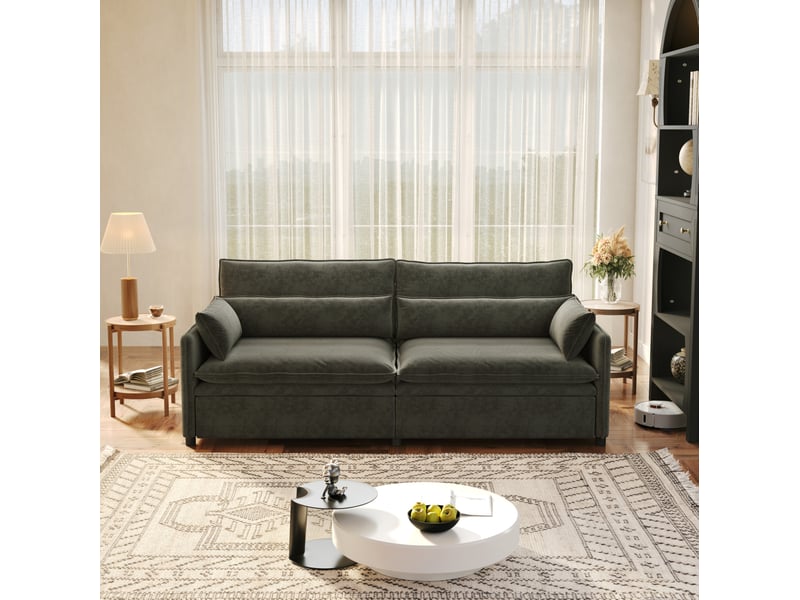  Canapé-lit 3 places modenvie convertible 3 en 1 avec rangement en chenille gris foncé 206 x 91 x 86 cm  - Conforama B