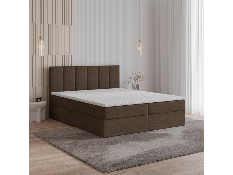  Boxspring meril 200x200 cm, lit complet avec matelas, bois foncé  - Conforama B