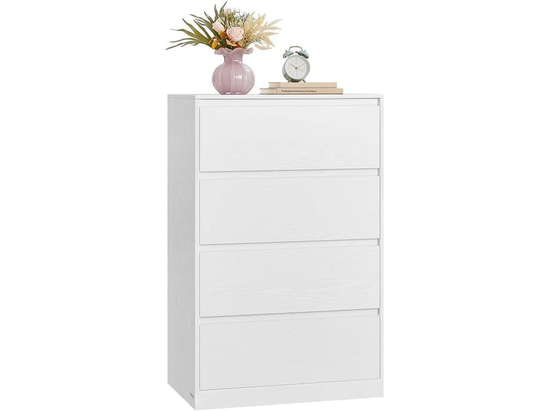  Commode de rangement moderne 40 x 60 x 97,4 cm avec 4 tiroirs style épuré chambre en aggloméré blanc neige 12_0012451  - Conforama A
