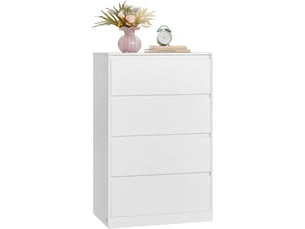 Commode de rangement moderne 40 x 60 x 97,4 cm avec 4 tiroirs style épuré chambre en aggloméré blanc neige 12_0012451