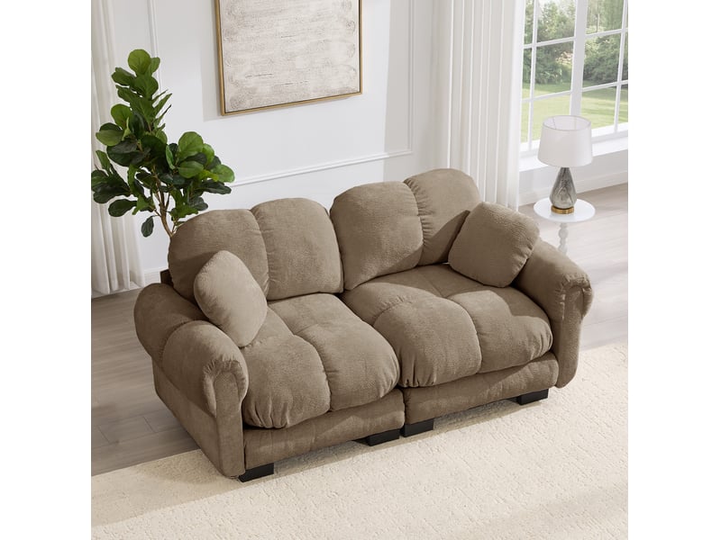  Canapé droit modulaire 2 places en tissu marron, coussins épais et dossier ergonomique pour le salon  - Conforama E