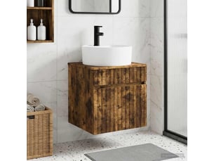 Meuble de lavabo mural, rangement salle de bain chêne fumé 49x44.5x65 cm