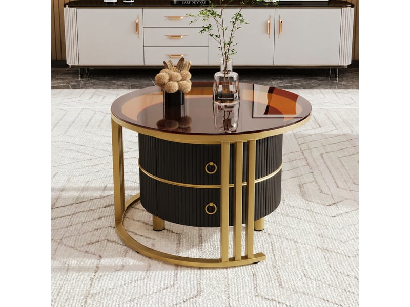  Ensemble de 2 tables basses rondes séparables, noir et doré, 70 x 70 x 45 cm et 50 x 50 x 40 cm  - Conforama D