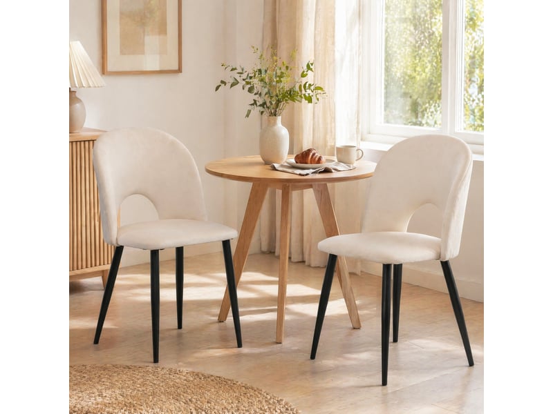  Lot de 2 chaises de salle à manger en velours beige avec pieds réglables  - Conforama B
