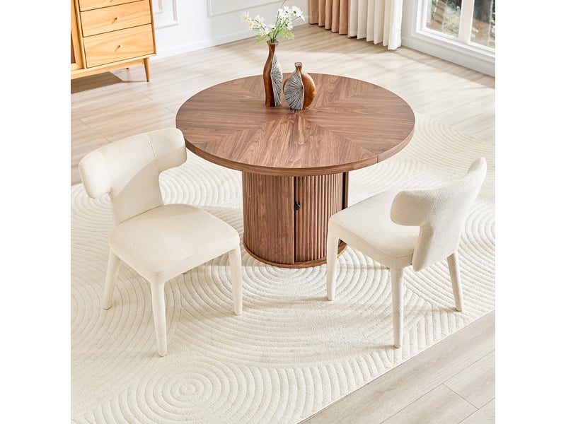  Lot de 2 chaises de salle à manger modernes, dossier en t incurvé, assise ronde rembourrée en tissu, 4 pieds métal avec patins antidérapants  - Conforama C