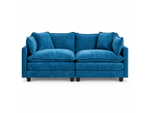 Canapé droit 2 places 195 × 75 × 84 cm en chenille bleu, assise souple