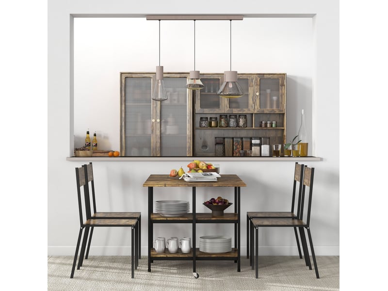 Table à manger pliante 140x80 cm, 2 à 6 personnes, étagères et roulettes - Conforama E