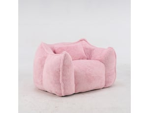 Fauteuil pouf avec dossier enveloppant et coussin, rembourrage en mousse, en fausse fourrure rose