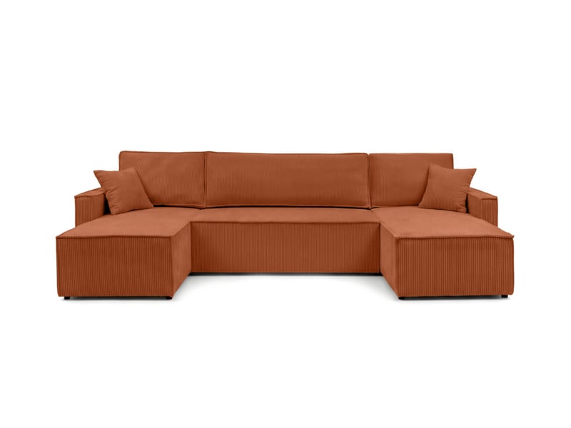  Farah - canapé d'angle panoramique convertible 6 places accoudoirs slim en velours cotelé  - Conforama E