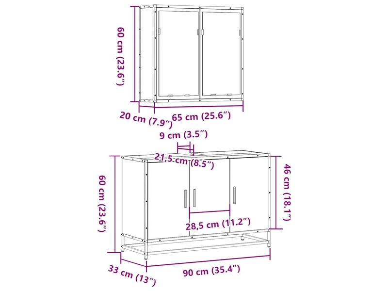 Ensemble de meubles de salle de bain 2 pcs chêne sonoma cf63598 - Conforama E