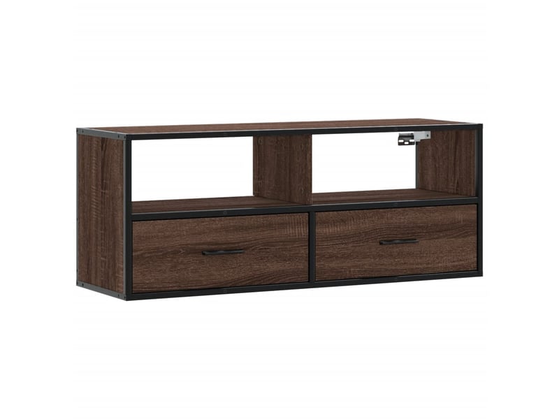  Meuble tv - banc tv - meuble de rangement chêne marron 100x31x39,5cm bois d'ingénierie et métal  - Conforama A