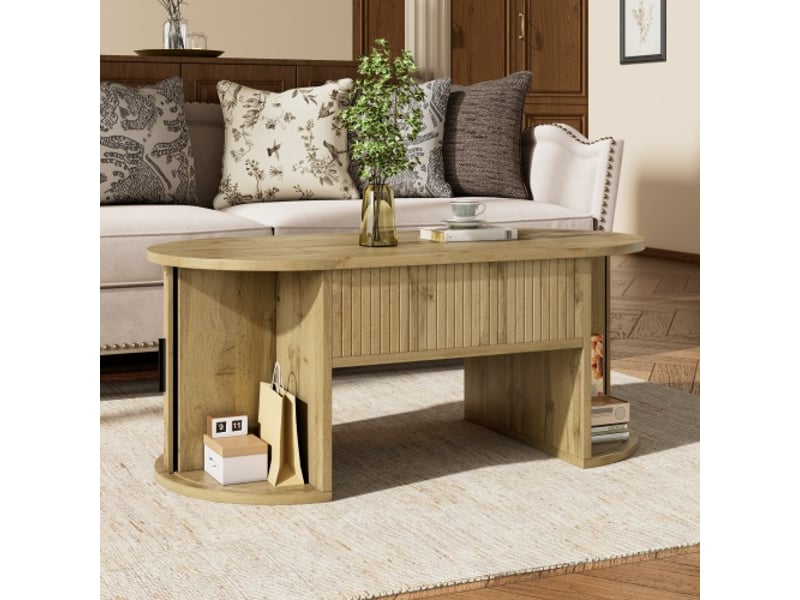  Table basse moderne réglable en hauteur – rangements ouverts et cachés, coulissants, petit espace, bureau intégré  - Conforama E
