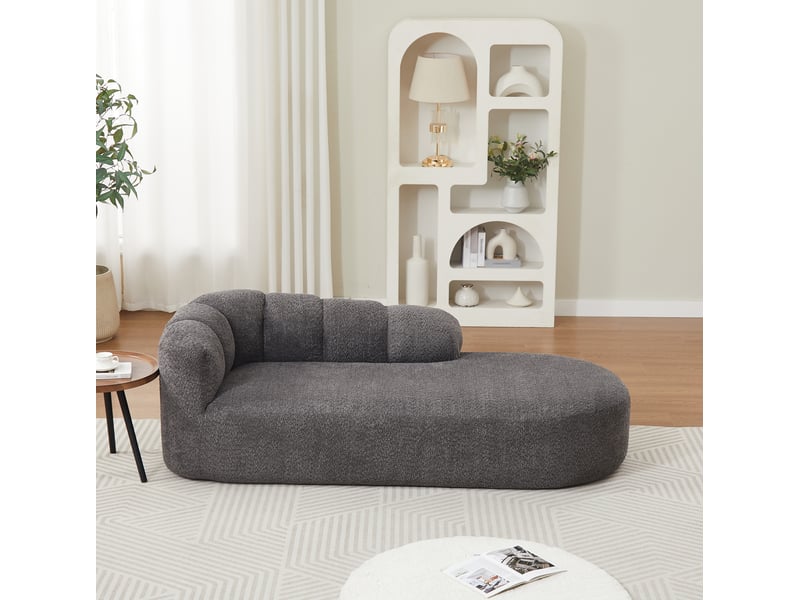 Méridienne fixe 2 places avec dossier ondulé et assise rembourrée en chenille gris anthracite, 204 × 87 × 66 cm - Conforama D