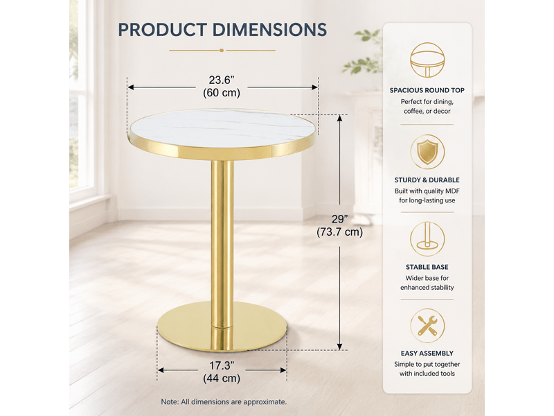  Table d’appoint ronde,60x60x74 cm,mdf,effet marbre blanc et doré  - Conforama E