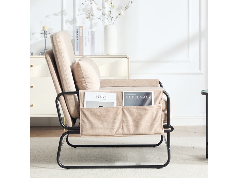  Canapé convertible 2 places en tissu chenille kaki avec cadre métal noir industriel et rangement latéral  - Conforama R