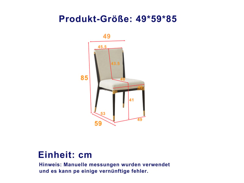  Lot de 2 chaises de salle à manger 59x49x85 cm, beige+noir, style scandinave, pieds ajustables, pour salon, métal, tissu  - Conforama C