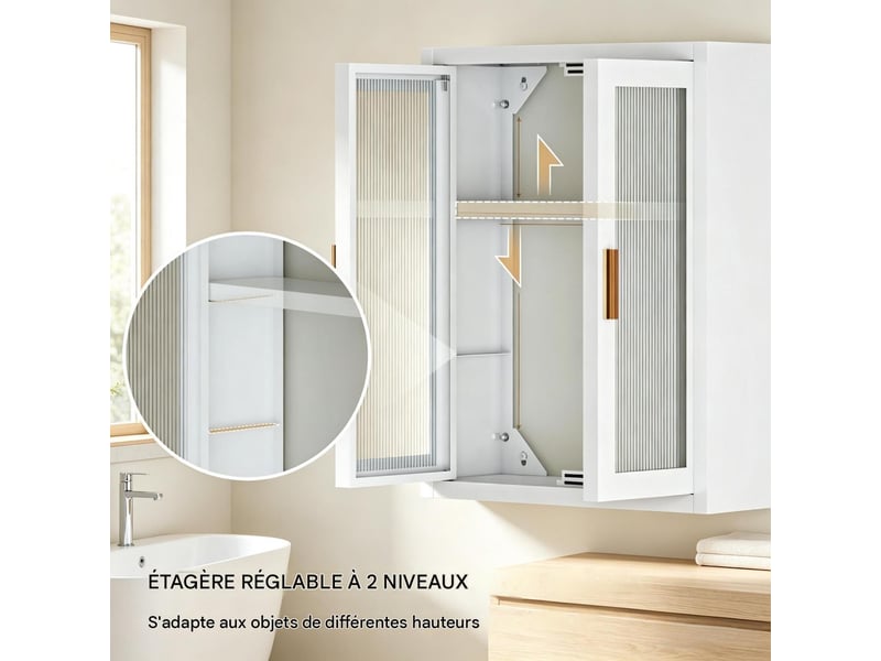  Armoire murale de salle de bain 2 portes étagère réglable métal blanc 40x14x50 cm  - Conforama E