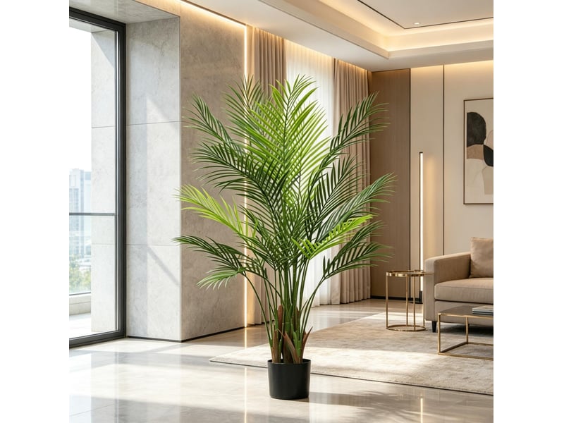  Palmier artificiel avec 22 feuilles décoratives sans arrosage ni taille en plastique vert avec pot lesté 120 cm  - Conforama E