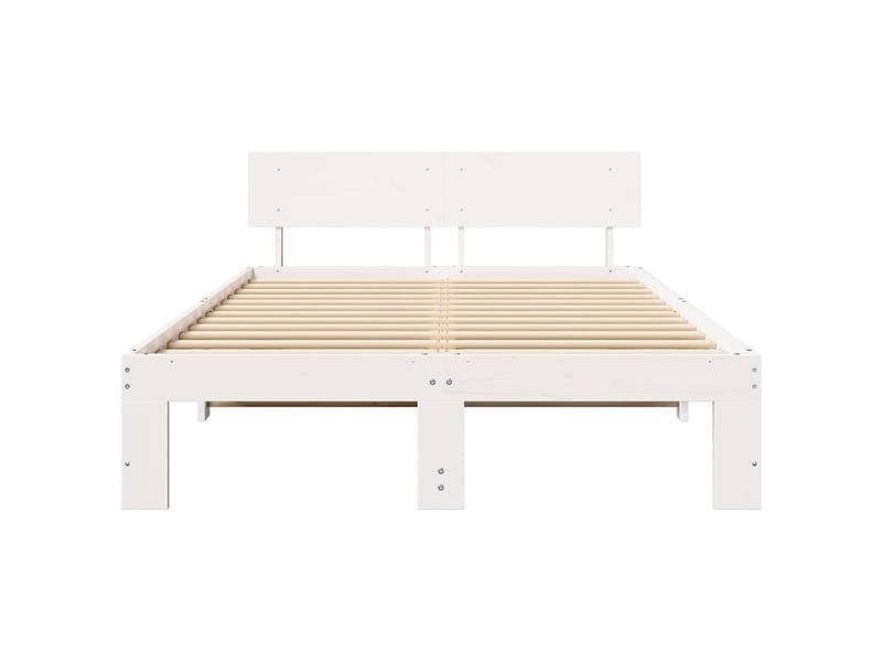  Lit double- lit adulte -  cadre de lit avec tête de lit blanc 135 x 190 cm pin massif  - Conforama D