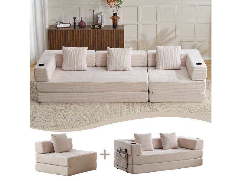 Canapé de sol convertible 3 places en corduroy blanc evryae - Conforama C