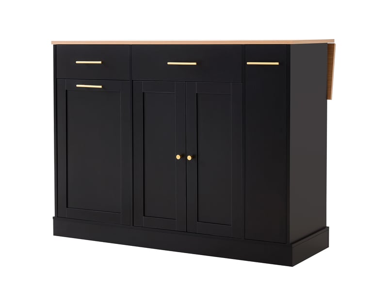  Îlot de cuisine plan de travail rabattable, étagère coulissante - lpospi - panneaux de particules noir naturel 120 cm  - Conforama A