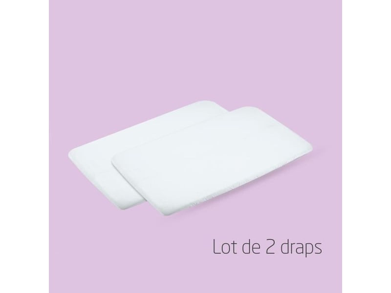  Drap housse nouveau ne swift lot de 2 en coton blanc avec bords elastiques 2606431120 - Conforama D