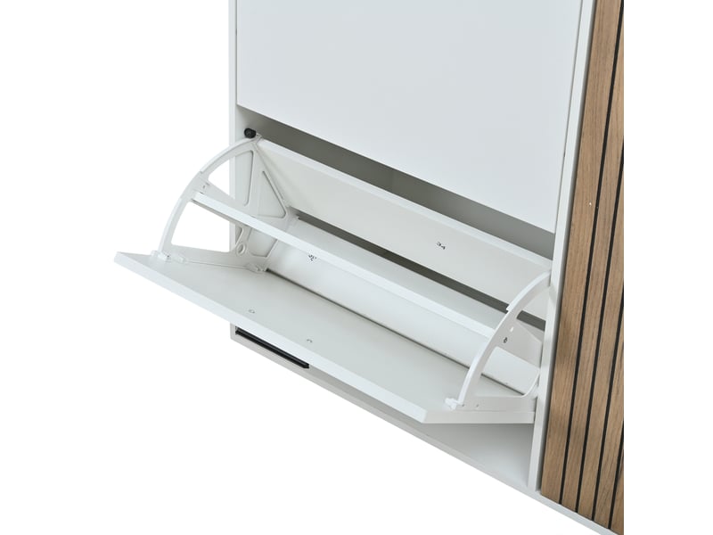 Ensemble d’entrée 5 pièces avec meuble à chaussures, banc, miroir et porte-manteau, bois et blanc - Conforama R