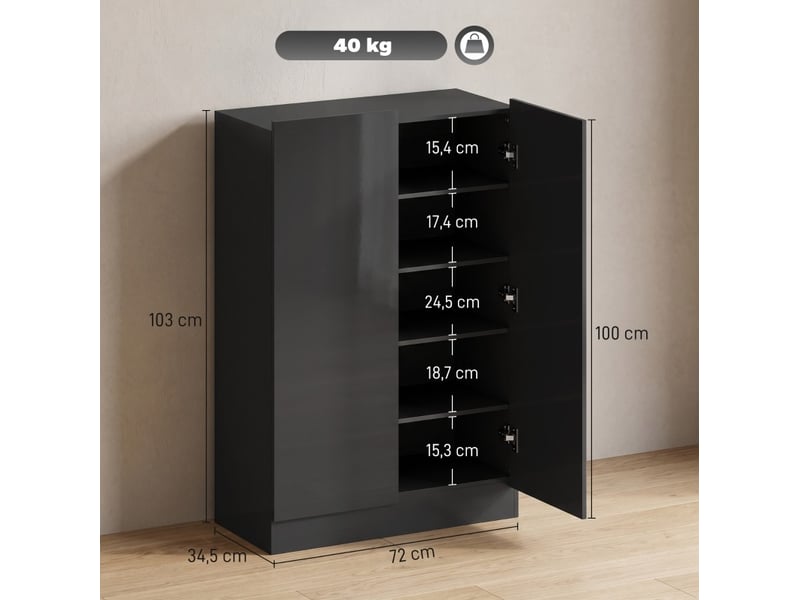  Meuble à chaussures 72x34,5x103 cm 5 niveaux panneau de particules et mdf noir  - Conforama E