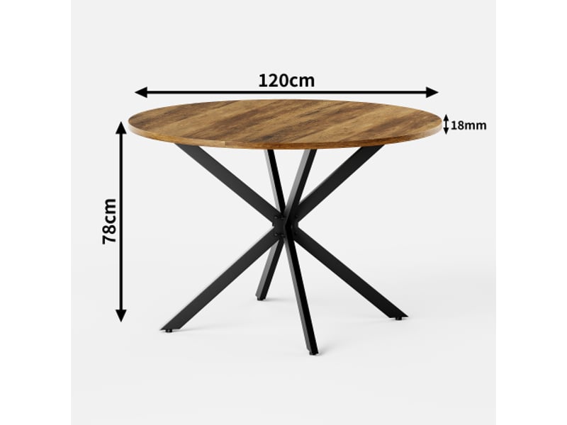 Table ronde campagne, pieds en x, ø120 cm – cuisine, salle à manger, bureau et café – rétro brun et noir - Conforama C