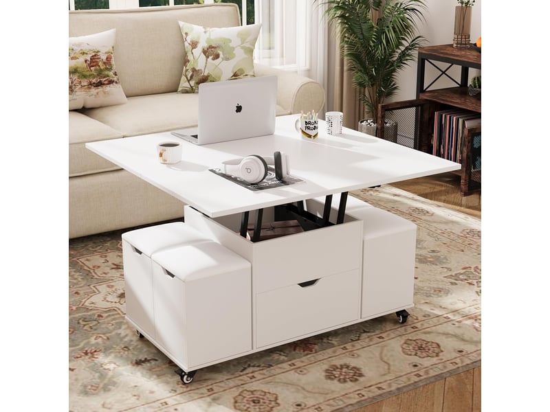  Table basse extensible à plateau relevable (blanche)  - Conforama B