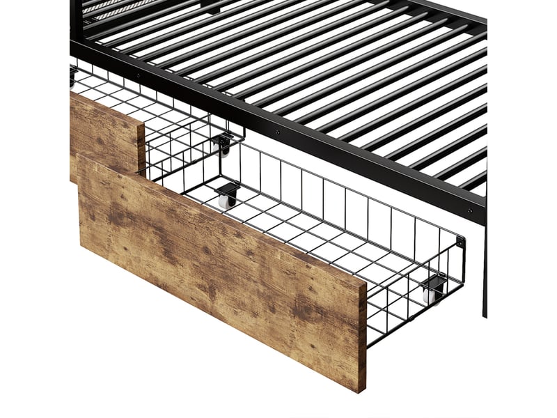 Lit superposé 90 x 200 cm avec rangement intégré, structure en métal et mdf noir pour chambre d'enfant  - Conforama W