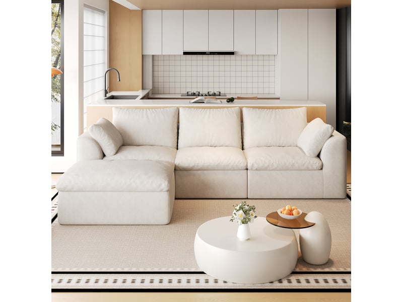  Canapé d’angle 4 places en tissu beige blanc 245x155x83 cm  - Conforama B