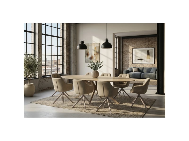 Table de salle à manger avelis ovale 220 cm en céramique beige et métal marron style contemporain - Conforama D