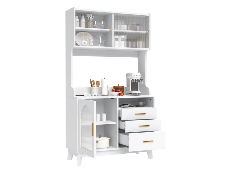  Buffet haut blanc 100,5 × 40 × 178 cm, 2 prises, usb-ausb-c, vitrage acrylique ondulé, grand format vertical  - Conforama A