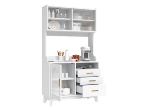 Buffet haut blanc 100,5 × 40 × 178 cm, 2 prises, usb-ausb-c, vitrage acrylique ondulé, grand format vertical