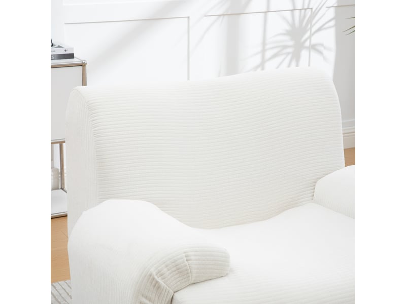  Fauteuil individuel en tissu chenille ivoire avec repose-pieds, compact pour salon et petits espaces  - Conforama E