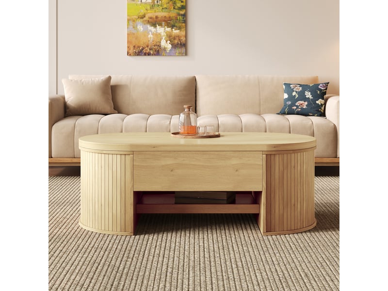  Table basse relevable en bois mdf, table de salon multifonction avec plateau ajustable et étagère coulissante, 110x55,5x40 cm  - Conforama D
