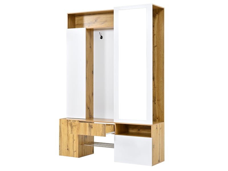  Meuble d’entrée avec miroir, penderie, rangement chaussures, tringle et crochets  - Conforama D